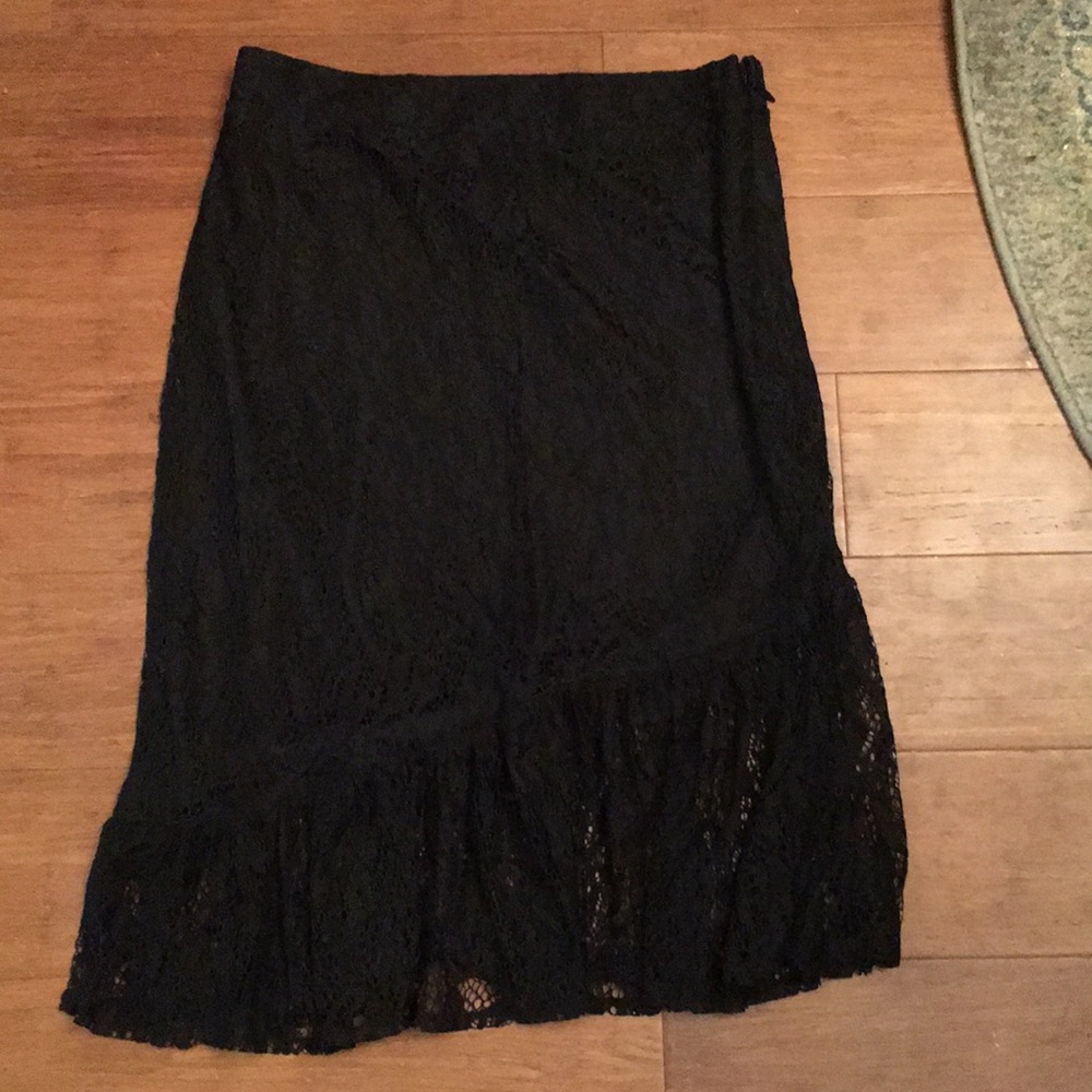 Charlotte Russe Midi Black Lace Flare Skirt